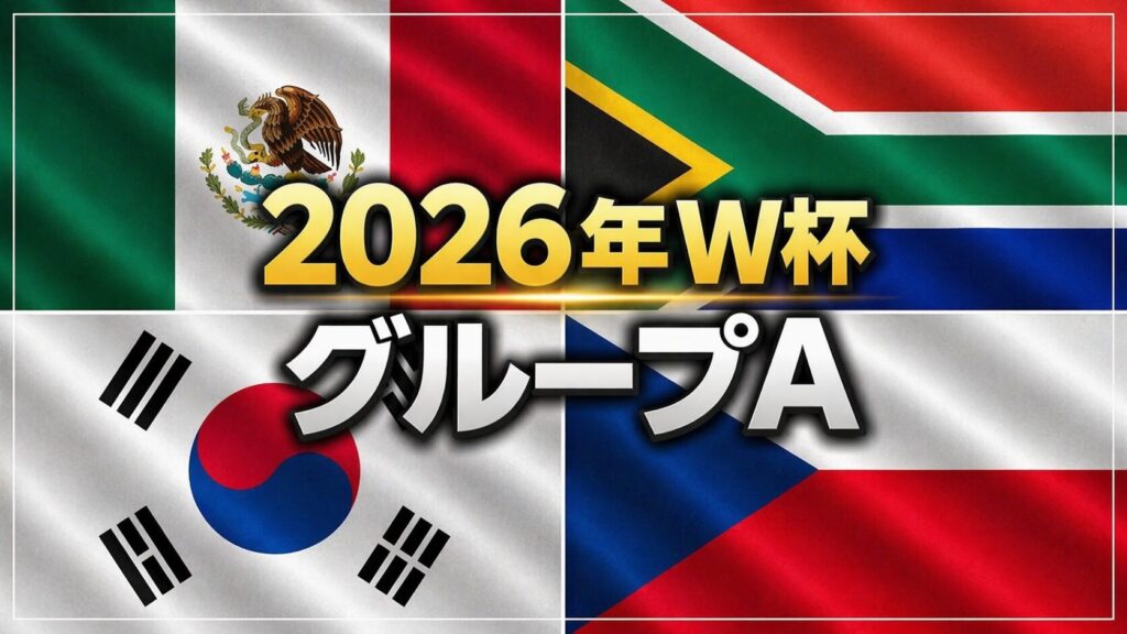 2026年W杯グループAのメキシコ・南アフリカ・韓国・チェコの国旗の画像